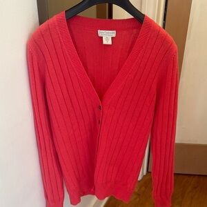 Women's Coral Ribbed V-Neck 100% Cashmere Cardigan